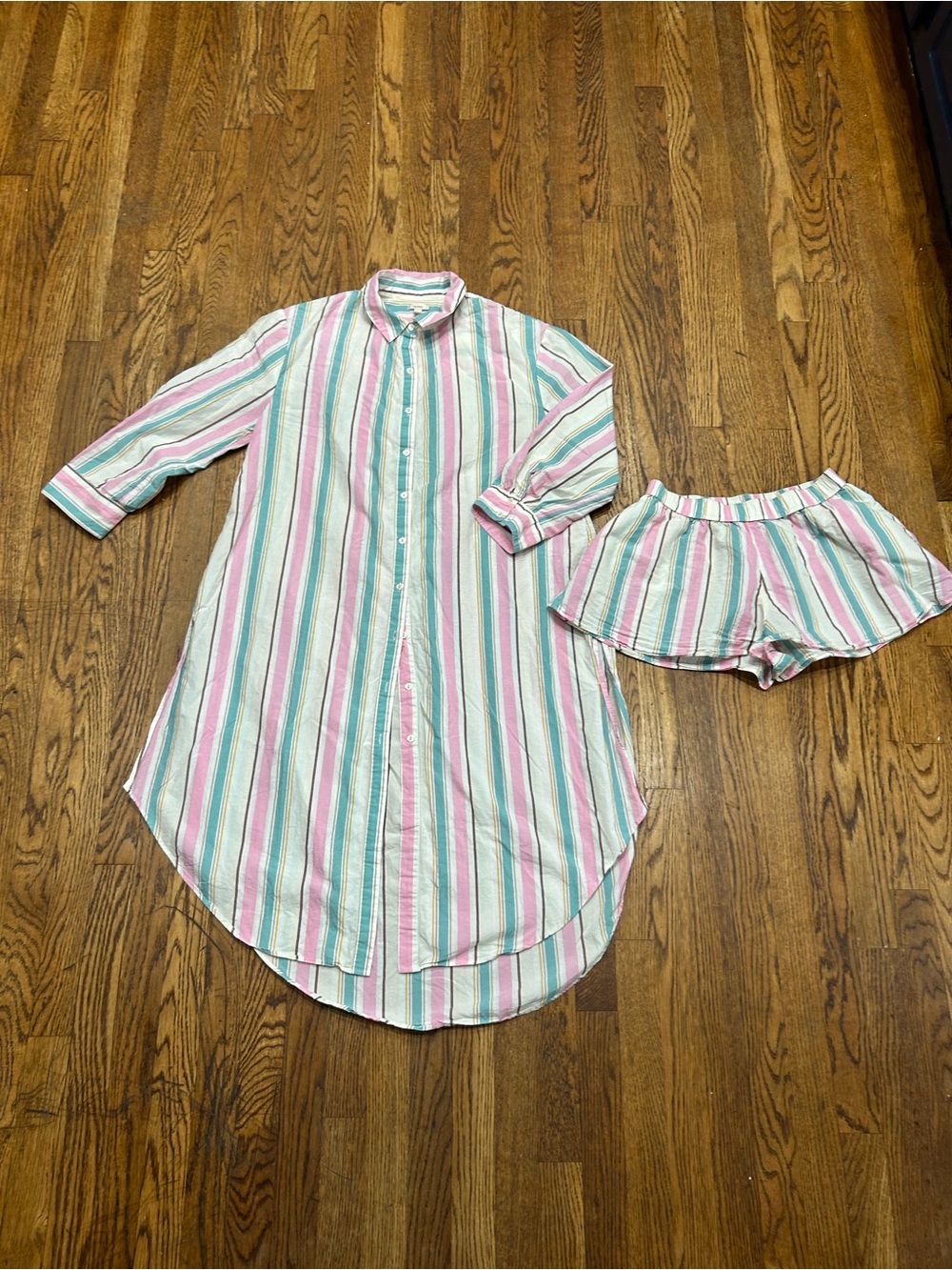 Anthropologie LyreBird Striped Pajama Set Small Sleep Shirt & Shorts Cottagecore - Picture 6 of 11